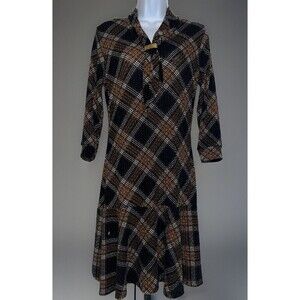 ADRIENNE Vittadini (S) Brown Plaid Dress Dark Academia Velma Knee Length NOTE